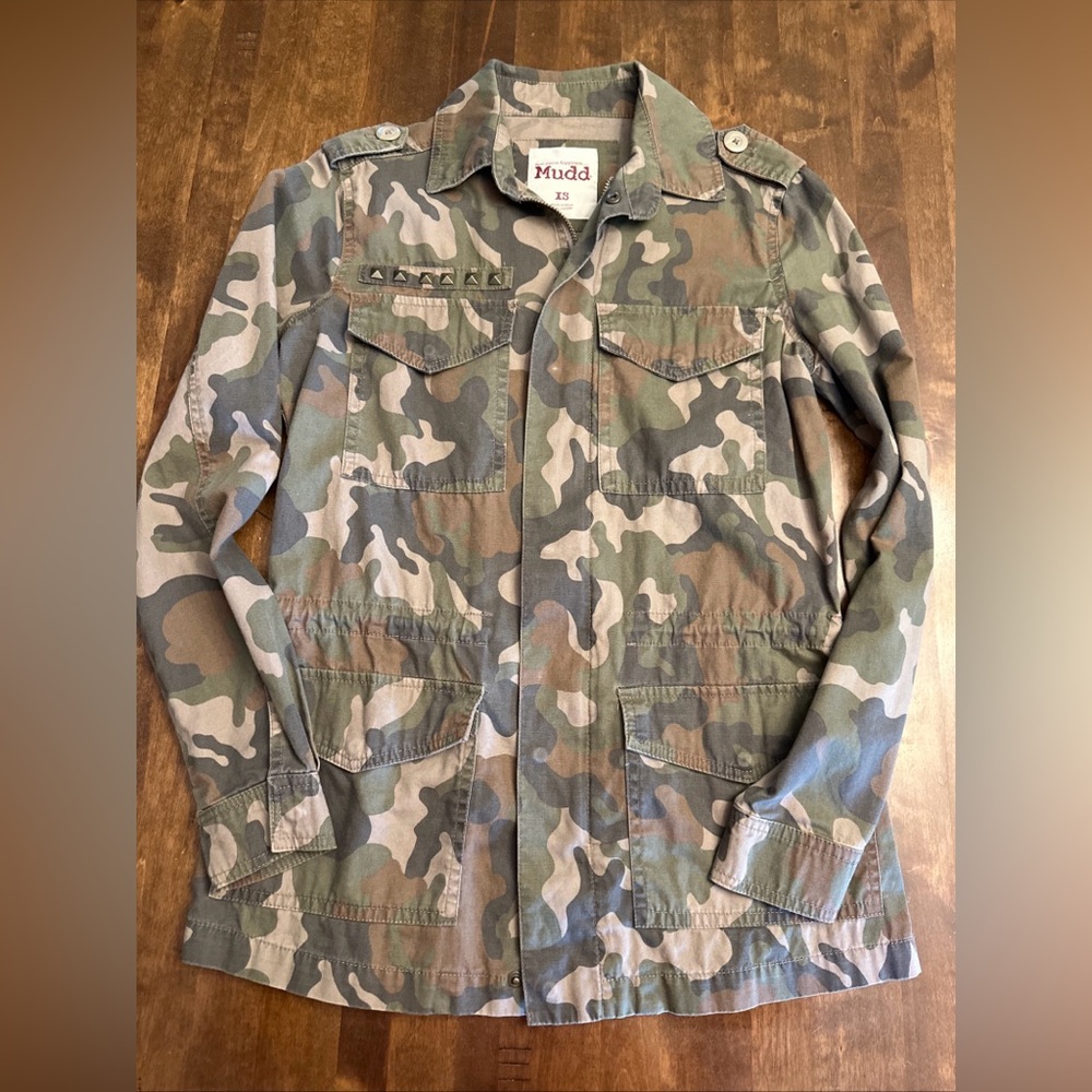 Vintage Mudd XS Military Jacket Camo Army 90s Y2K 00s Steampunk Parade